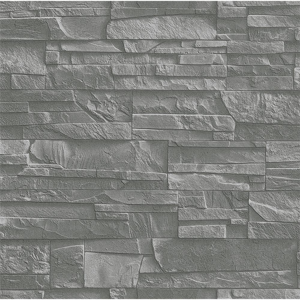 Washington Wallcoverings 475029 Factory II Slate Gray Weathered Stone Wallpaper